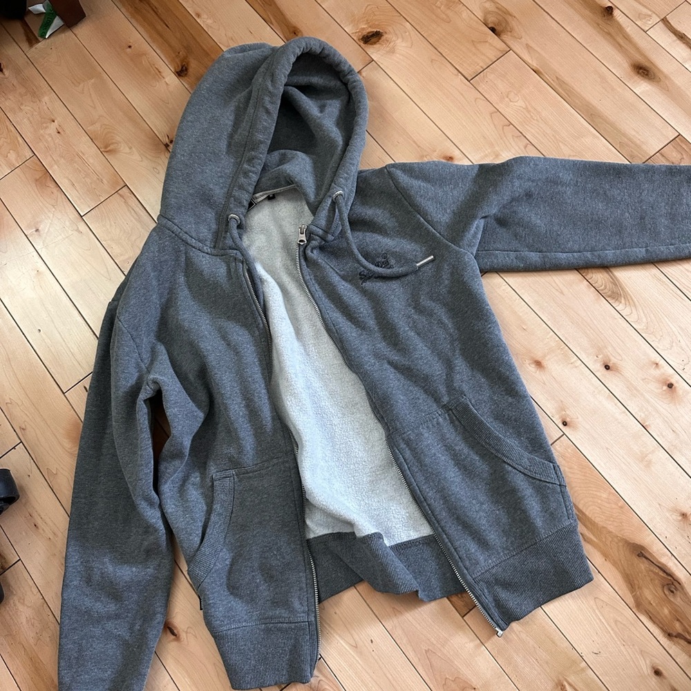 Super Dry Gray Zip-Up Hoodie Medium